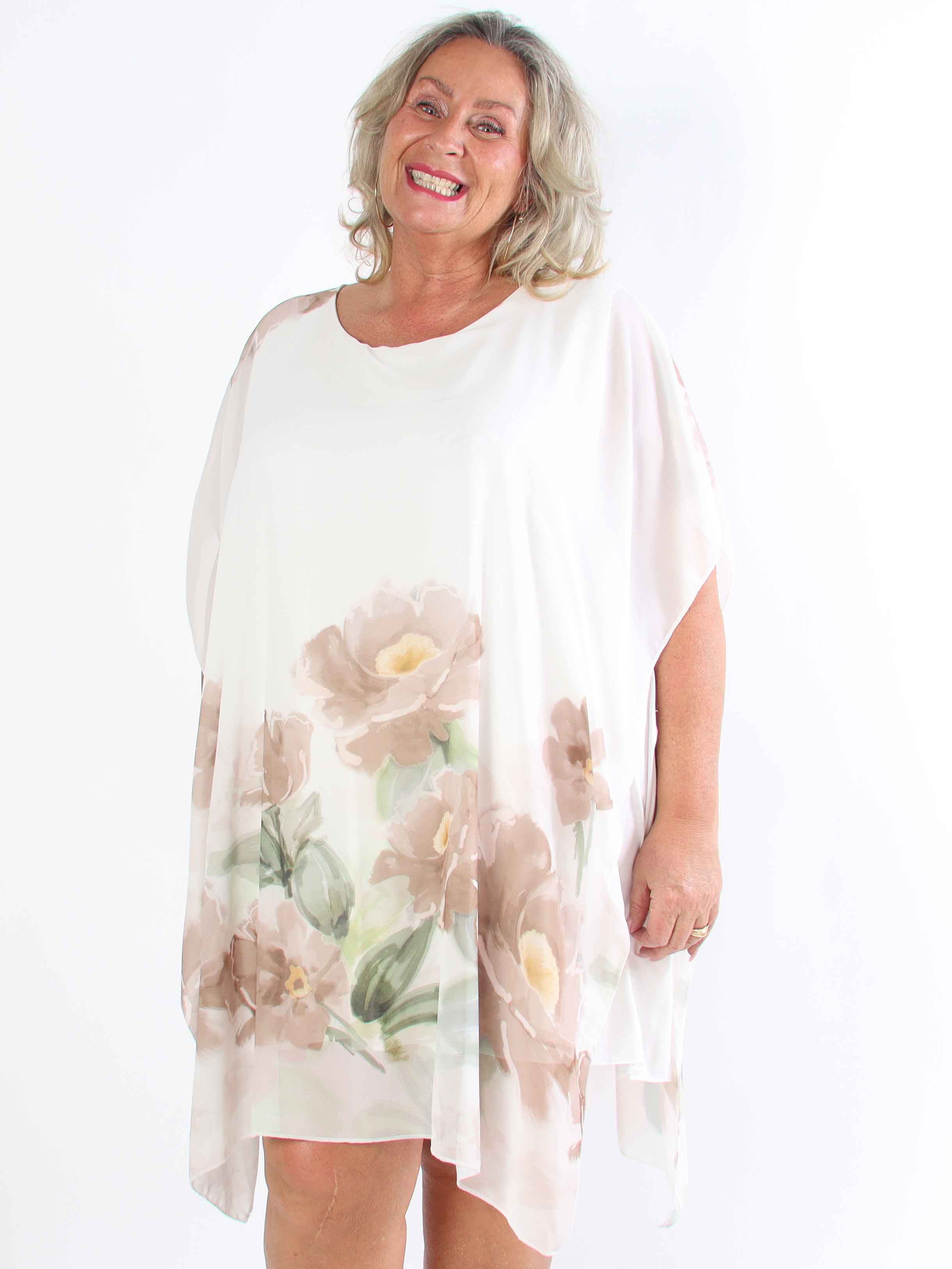 Mirabella - Plus size tunikakjole med chiffonlag og underkjole i viskose